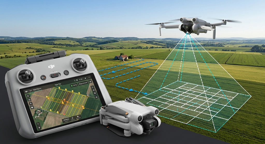 Dron realizando vuelo fotogramétrico automatizado